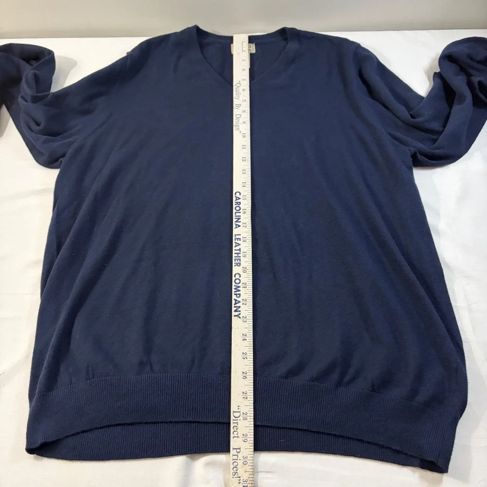 Vintage LL‎ Bean Mens Navy Blue V-Neck Cashmere Cotton Blend Sweater Pullover